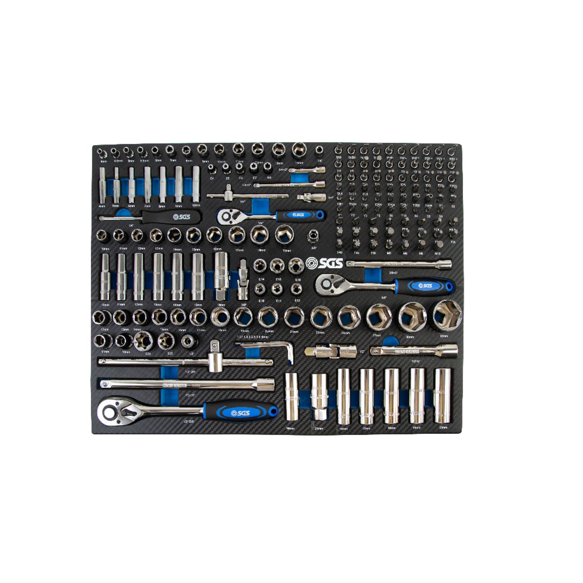 SGS 180pc Socket and Bit Set | 1/4in, 3/8in, 1/2in | Foam Insert